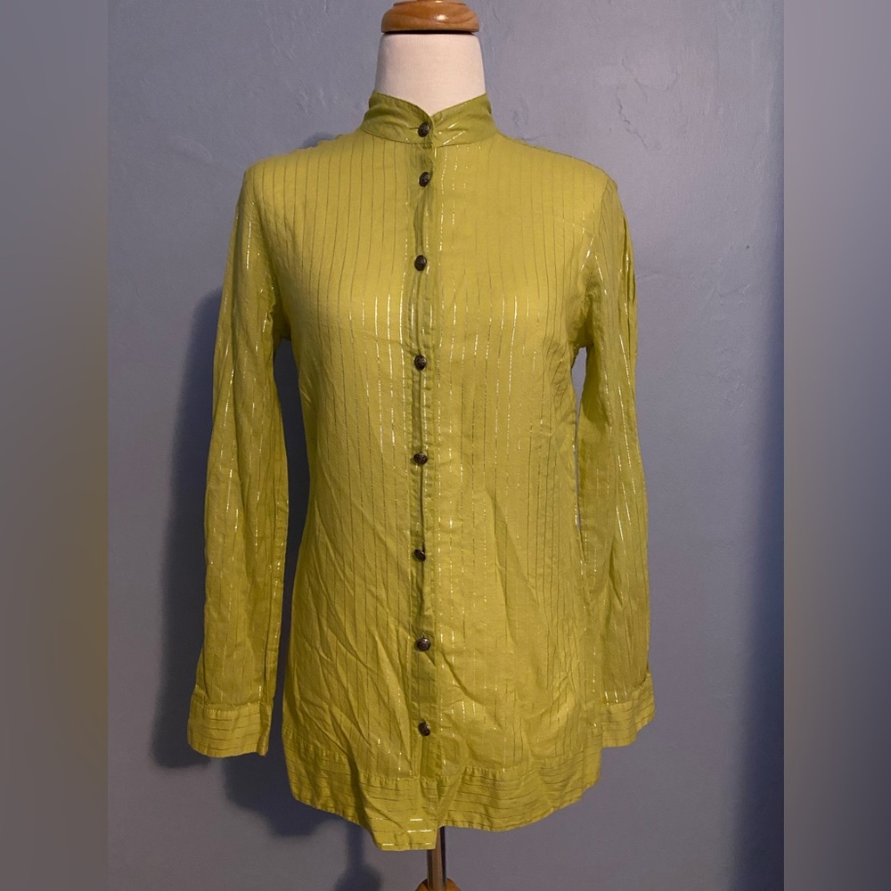 Green and silver pinstriped Button down blouse